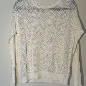Ann Taylor LOFT Womens Sweater Cream Color Open Knit Long Sleeve Scoop Neck SZ L